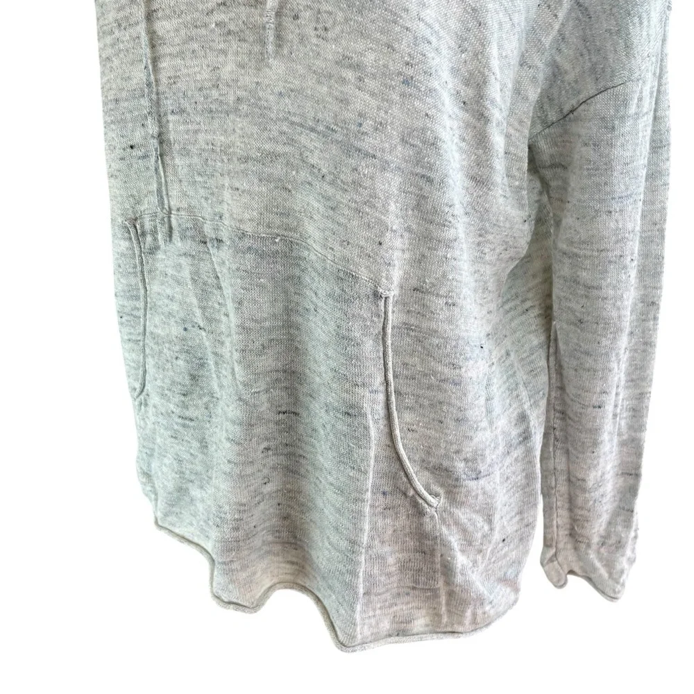HAVEN WELL WITHIN Gray Linen Hoodie Hooded Sweater Sz M Beach Casual Sheer Light